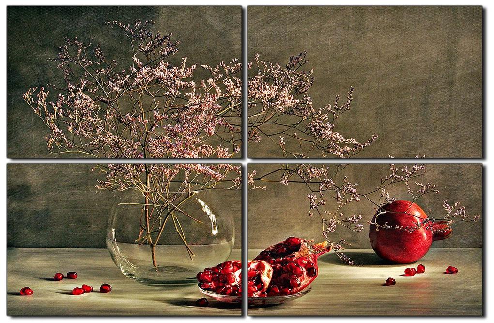 Obraz na plátne - Zátišie - vetva a granátové jablko 1274E (120x80 cm)