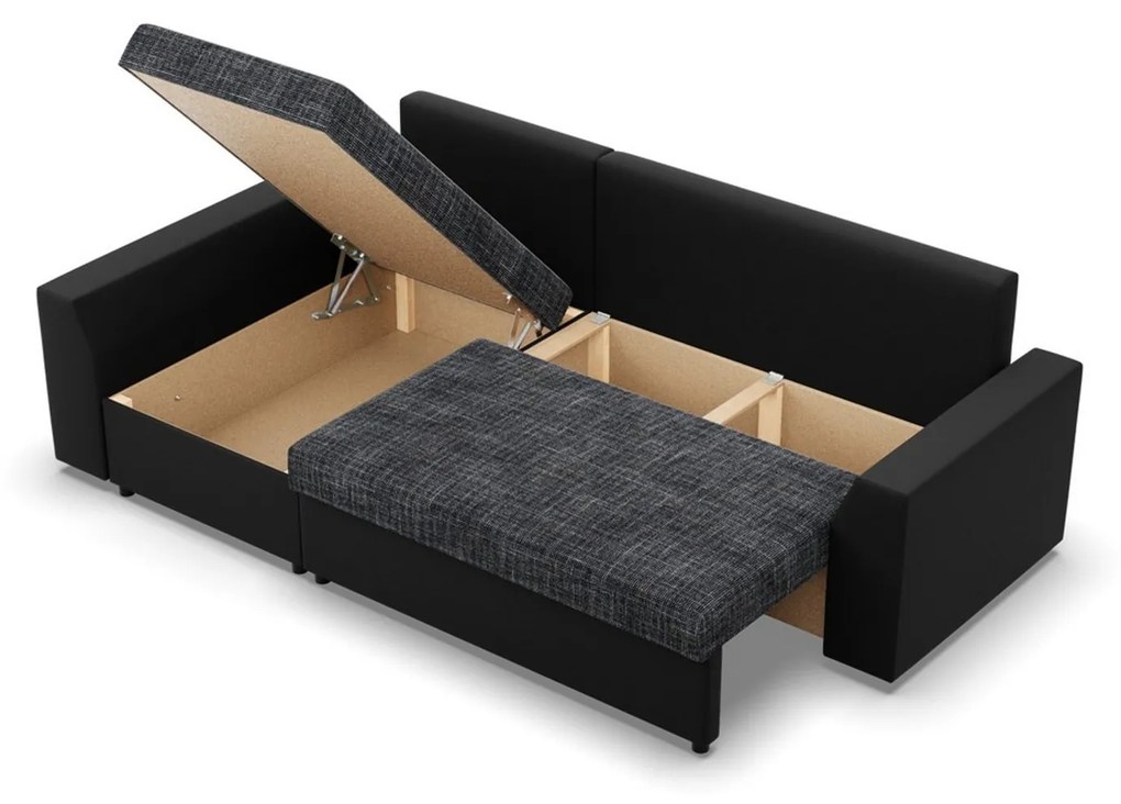 Rohová rozkladacia sedacia súprava PAUL látka v kombinácii s eko-kožou Ľavá Sivá/čierna I