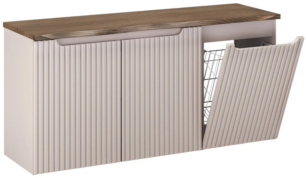 Závěsná skříňka pod umyvadlo Nova Cashmere s deskou a košem na prádlo 120 cm kašmírová/dub casella