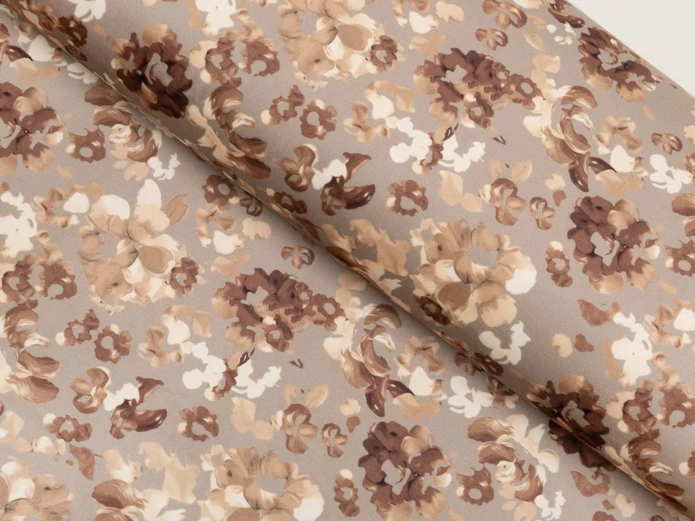 Biante Zamatový obdĺžnikový obrus Tamara TMR-042 Hnedé kvety na sivobéžovom 60x100 cm