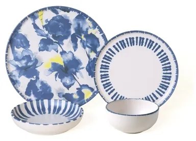 Jedálna súprava 24 ks, bielo-modrá, z kameniny