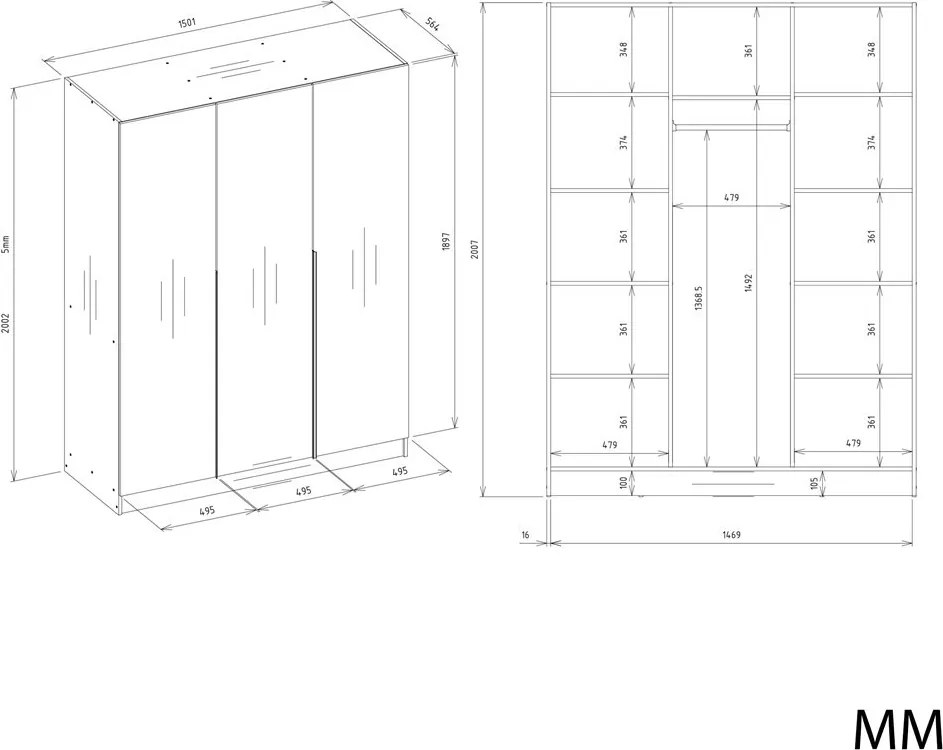 Šatní skříň Senso 3D 150 cm bílá/černá