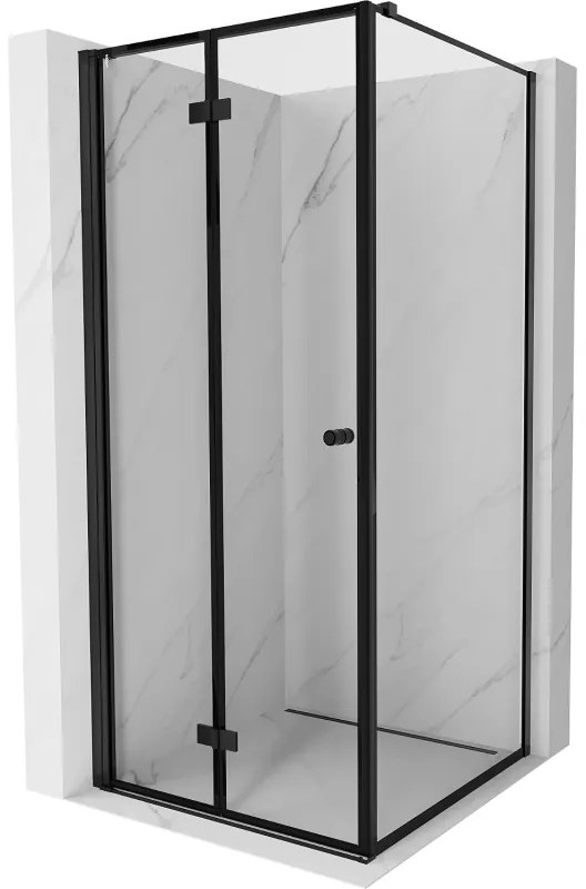 Mexen Mist-F T, 1-krídlový skladací sprchový kút ľavý 90 x 90 cm, číre sklo-čierny rám, 8A6T-090-090-70-70-L