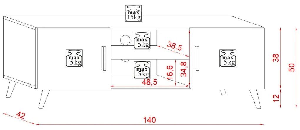 TV stolík Sweden II 140 cm biely mat/biely lesk