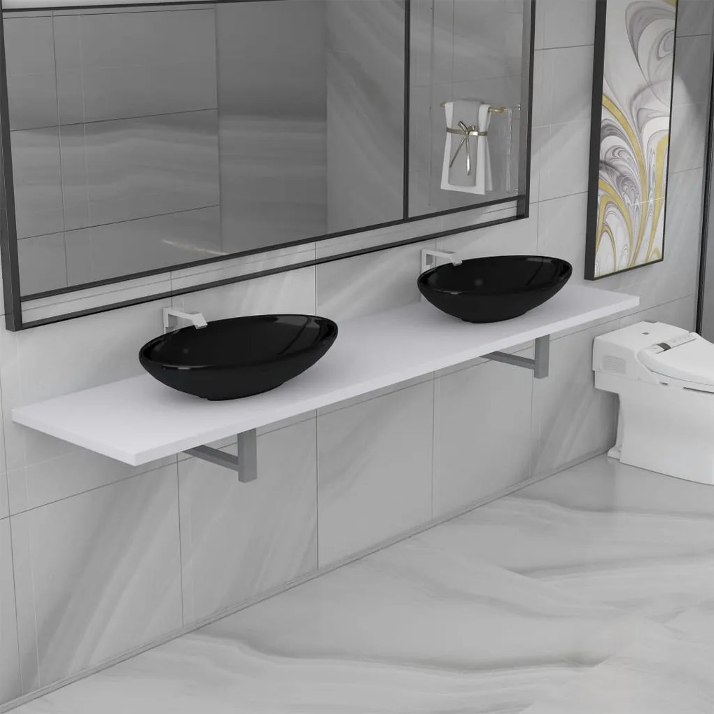 vidaXL Trojdielna sada kúpeľňového nábytku biela keramická