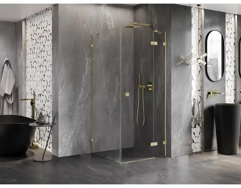 Mexen Lunar, výklopný sprchový kút pravý 80 x 80 cm, 8mm číre sklo, zlatý kartáčovaný - 834-080-080-55-00-P