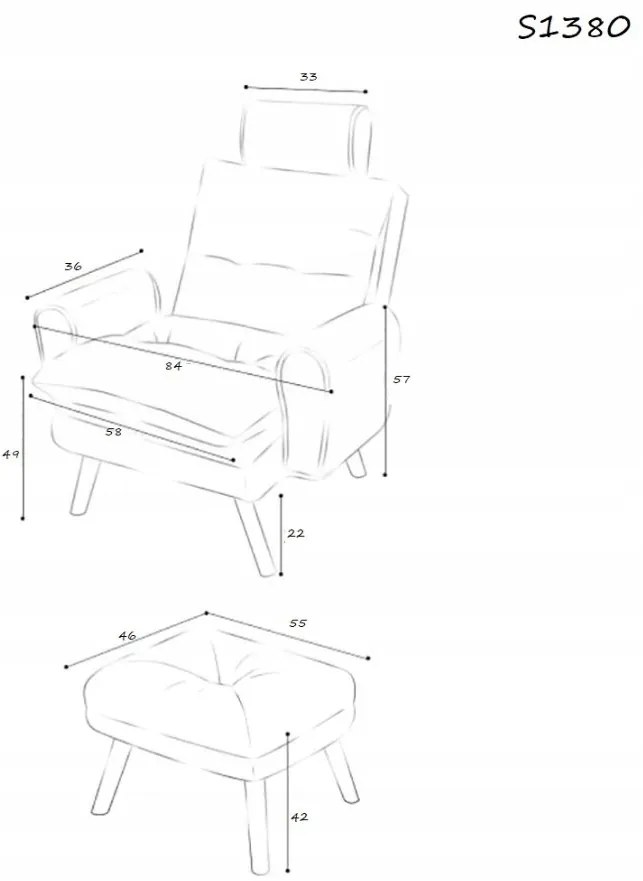 Relaxačné kreslo Boris tmavo sivé s taburetkou