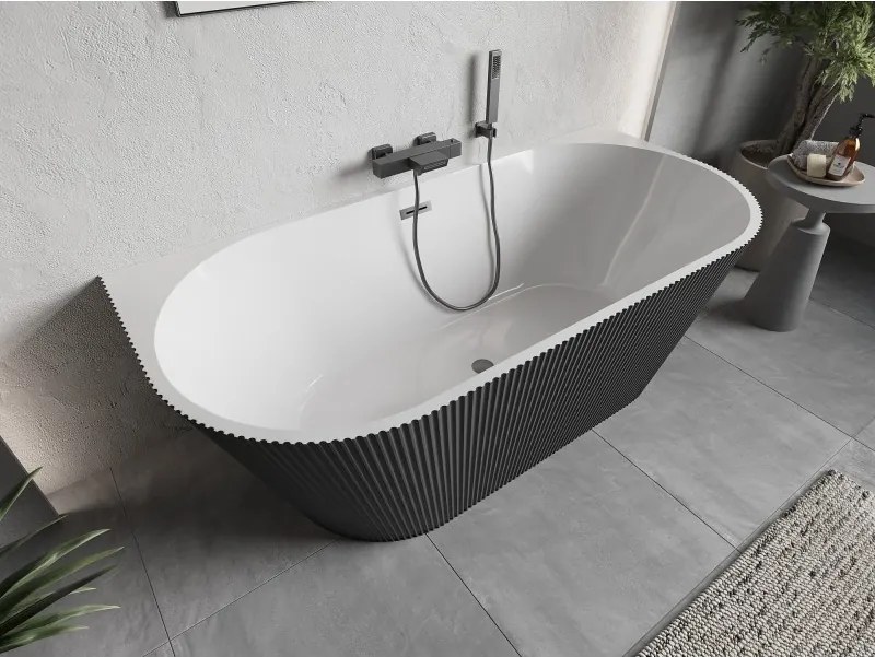 Mexen Oris, voľne stojaca ryhovaná vaňa 170 x 80 cm, biela-šedá, brúsený grafit prepad, 52871708062-66