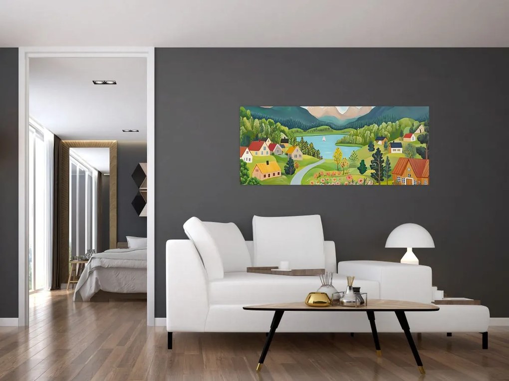 Obraz - Dedina v horách (120x50 cm)