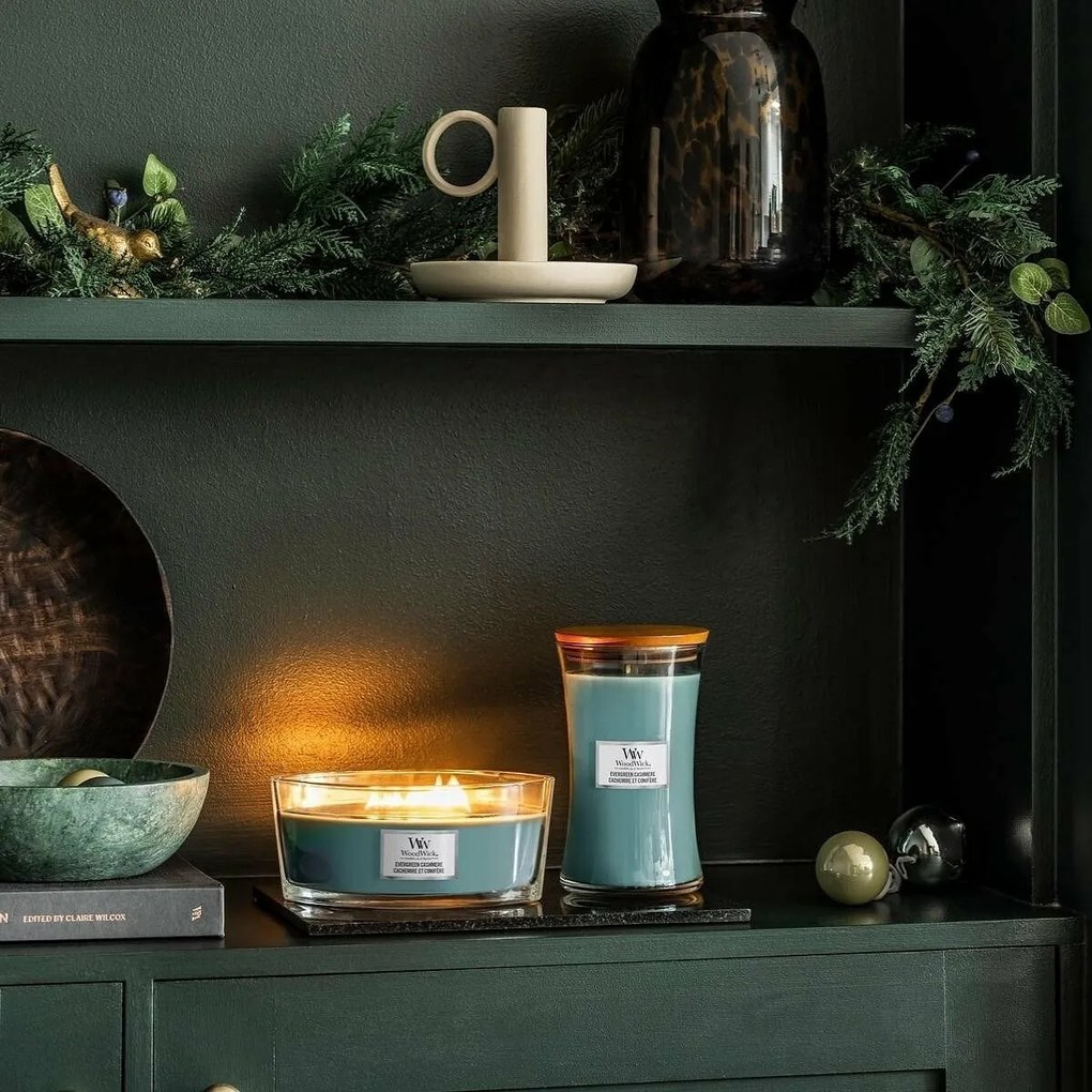 Vonná sviečka WoodWick Evergreen Cashmere, 453 g
