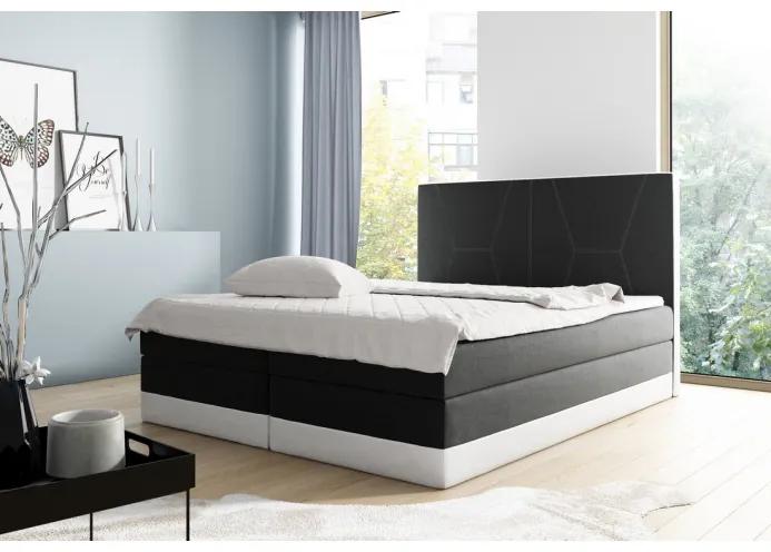 Čalouněná dvoulůžková postel Stefani černá, bílá 120 + toper zdarma
