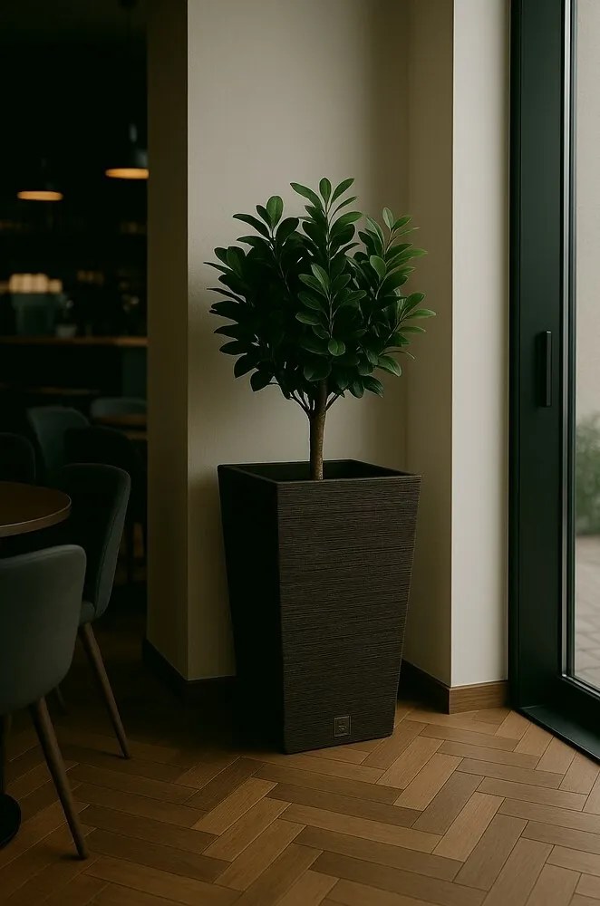 Kvetináč FURU SQUARE ECO WOOD s vložkou 24 c m,tmavohnedý