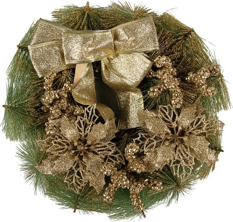 Zeleno-zlatý vianočný veniec s mašľou Christmas Wreath - Ø 30*7 cm