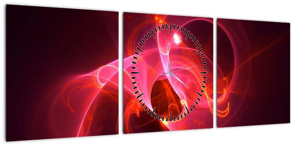 Moderný obraz ružovej abstrakcie (s hodinami) (90x30 cm)