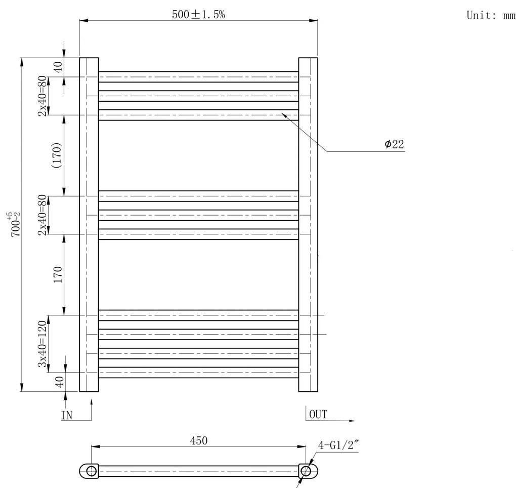 Gamma Erga Basic, vykurovacie teleso 700x500 mm, 273 W, biela, ERG-LAV-BASIC-7050-WH