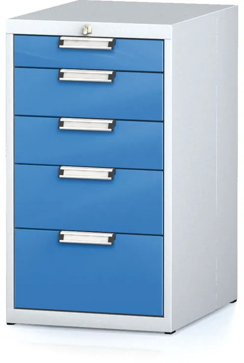 Alfa 3 Dielenský zásuvkový box na náradie MECHANIC, 5 zásuviek, 480 x 600 x 840 mm, modré dvere