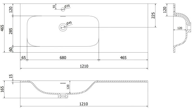 Mexen Vela, umývadlo na zapustenie 121 x 46,5 cm, ľavé, biela lesklá, 25231200L