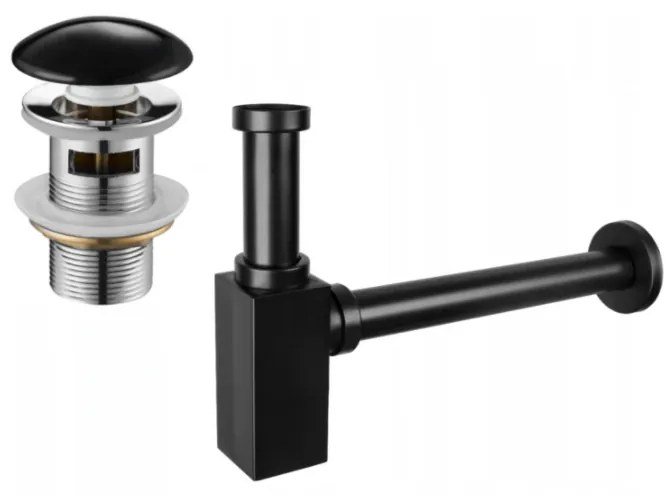 Mexen príslušenstvo, umývadlový fľaškový sifón hranatý s keramickou zátkou Click-Clack, s prepadom, čierna matná, 7992060-75
