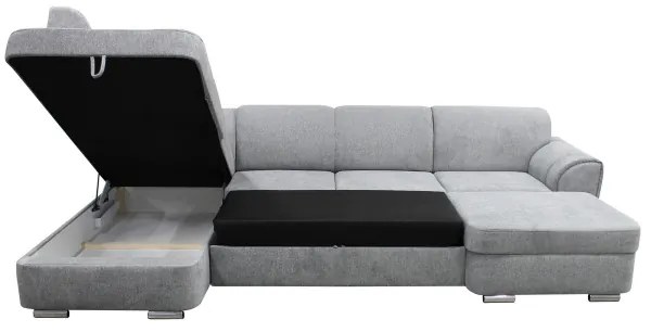 Rozkladacia rohová sedacia súprava SERPA v tvare U, ľavá, sivá, s úložným priestorom