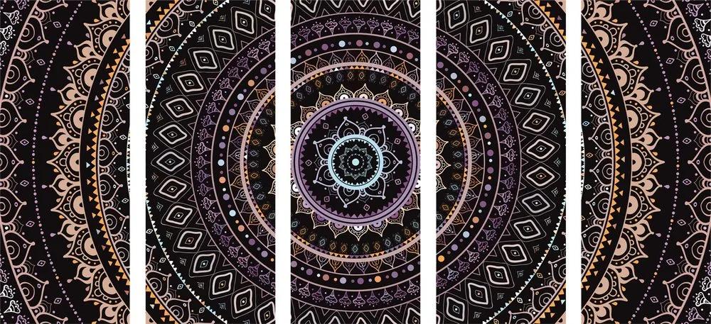 5-dielny obraz Mandala so vzorom slnka vo fialových odtieňoch