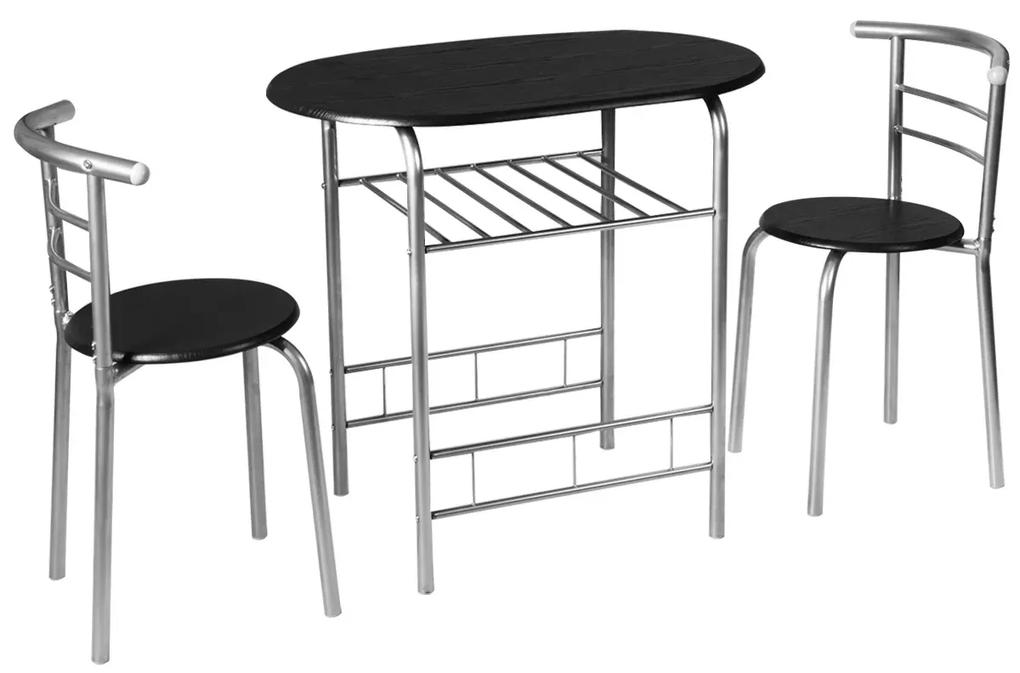 Jedálenský set pre 2 osoby, čierna | stôl + stoličky
