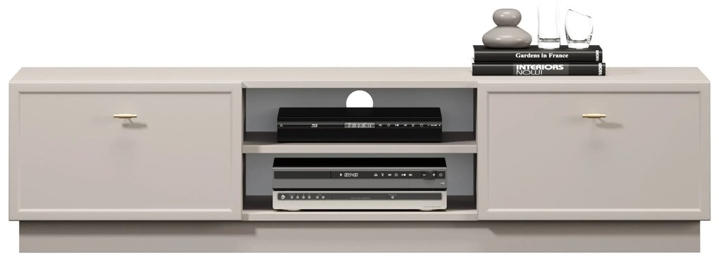 TV skrinka so zásuvkami Lorini 150 cm - kašmír / zlaté úchytky T-bar