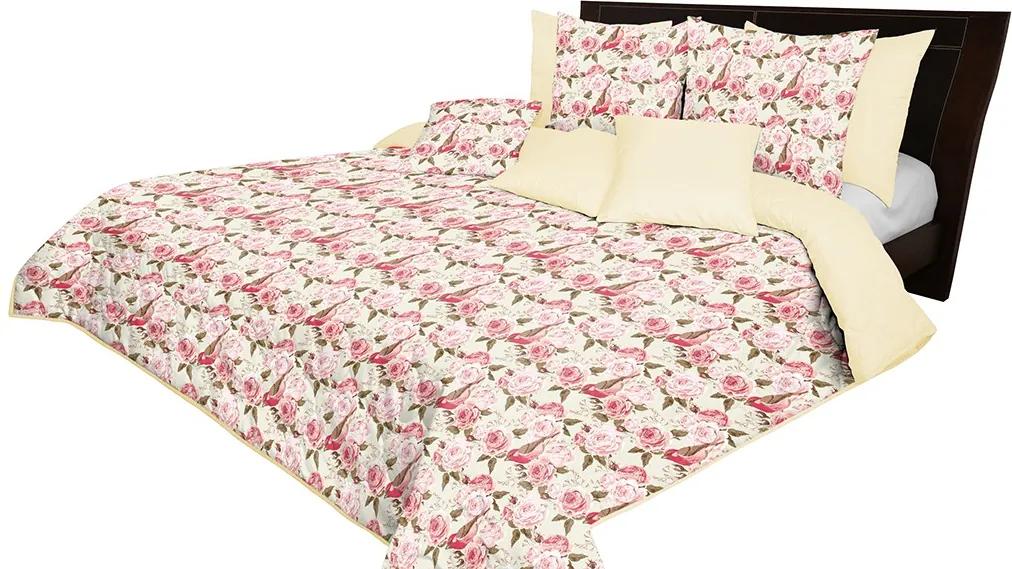 DomTextilu Obojstranný prehoz na posteľ krémovej farby s krásnym motívom ruží Šírka: 170 cm | Dĺžka: 210 cm 15189-102000