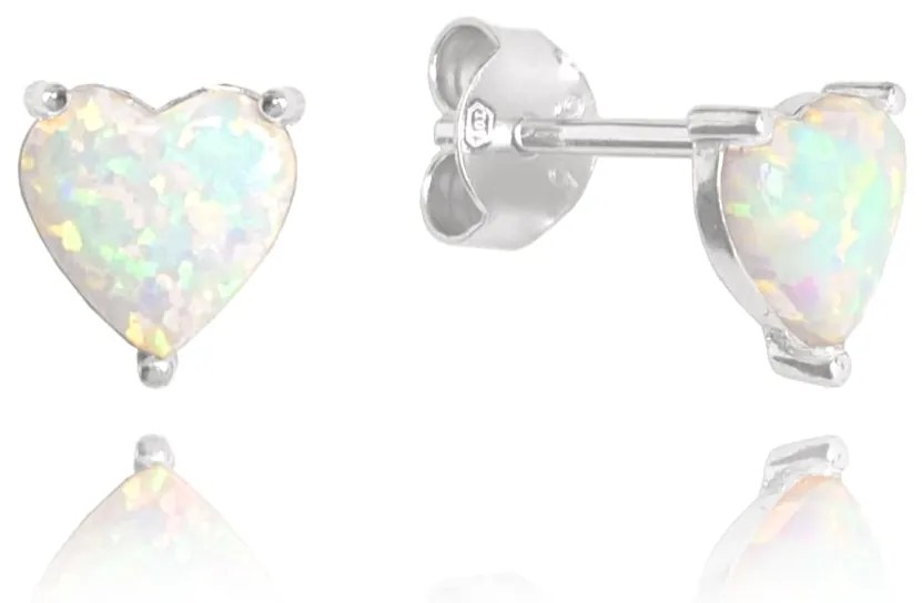 MINET Strieborné náušnice Srdiečka s bielymi opálmi JMAS0138SE00