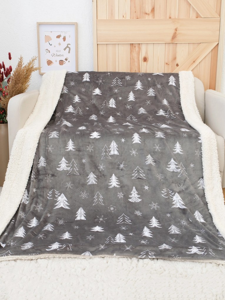 Baránková deka mikroplyš Exclusive 220 × 200 cm – Stromčeky šedé