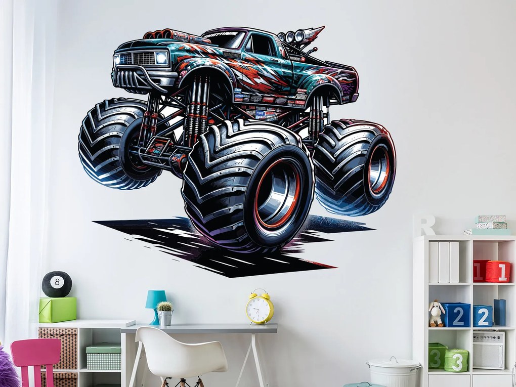 Monster truck 02 textilní prelepiteľná nálepka na stenu hárok 47 x 37 cm