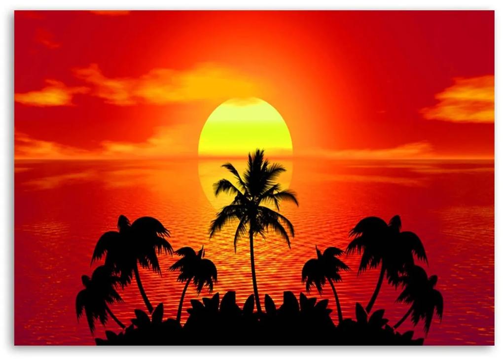 Obraz na plátně Palmové moře červený západ slunce - 90x60 cm