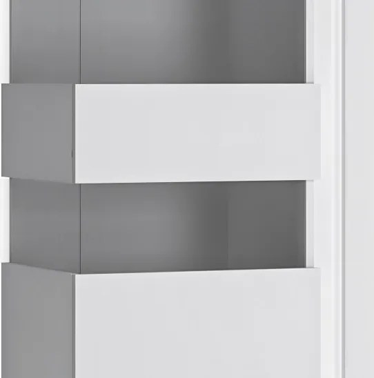 Vysoká vitrína Lyon, biela lesk, s osvetlením, ľavá