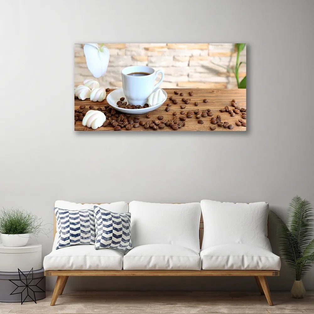Obraz Canvas Hrnček káva zrnká kuchyňa 140x70 cm
