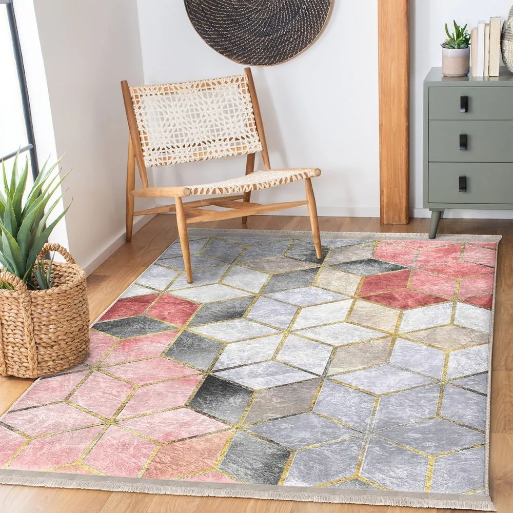 Sivo-ružový prateľný koberec behúň 80x200 cm – Mila Home