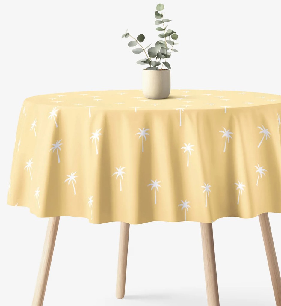 Goldea okrúhly obrus 100% bavlnené plátno - palmy na žltej Ø 130 cm