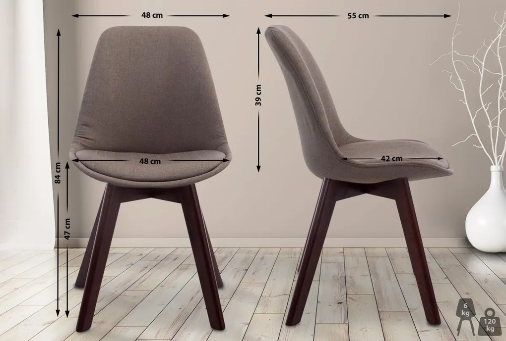 Stolička Borne V2 látka (SET 4 ks), drevené nohy orech - Sivo-hnedá (Taupe)