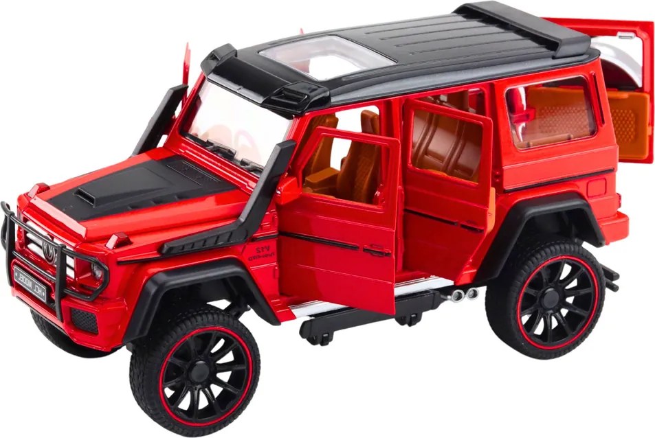 LEAN Toys Terénne vozidlo Kovový pohon Pull-Back Kovový otvárač dverí Červený 1:22