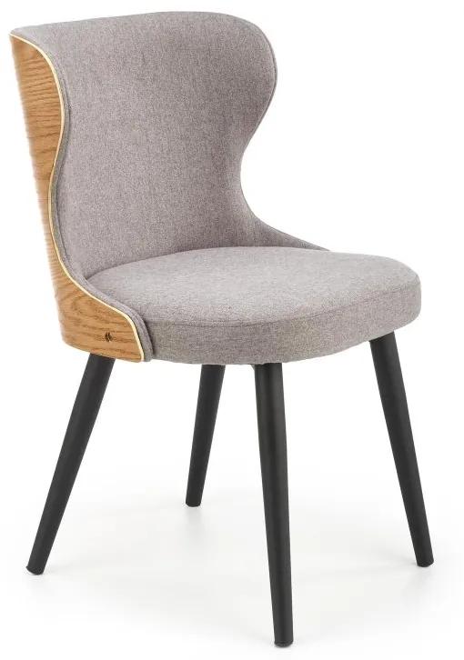 Jedálenská stolička MAVIS — drevo/látka, sivá, orech