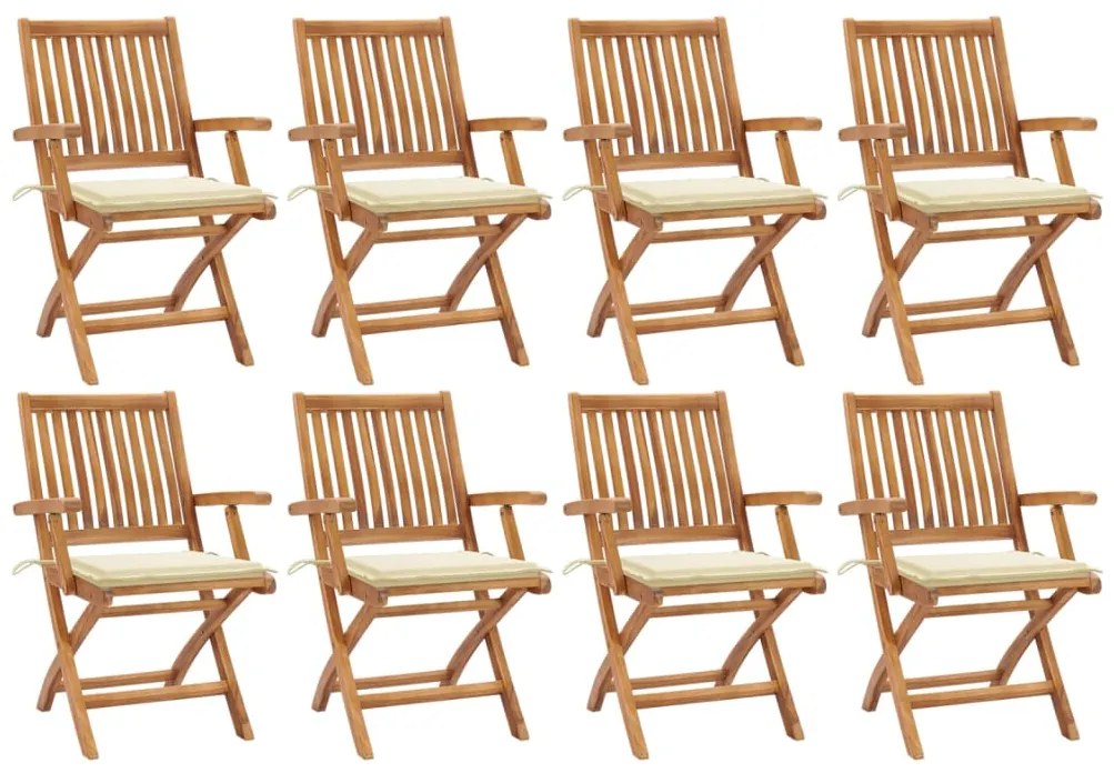 Skladacie záhradné stoličky s podložkami 8 ks tíkový masív 3072779
