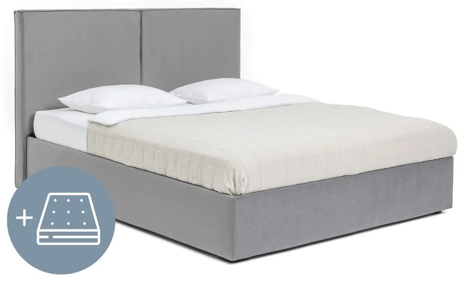 Sivá čalúnená dvojlôžková posteľ s úložným priestorom s matracom/s roštom 160x200 cm Thessa Bold – Bonami Selection