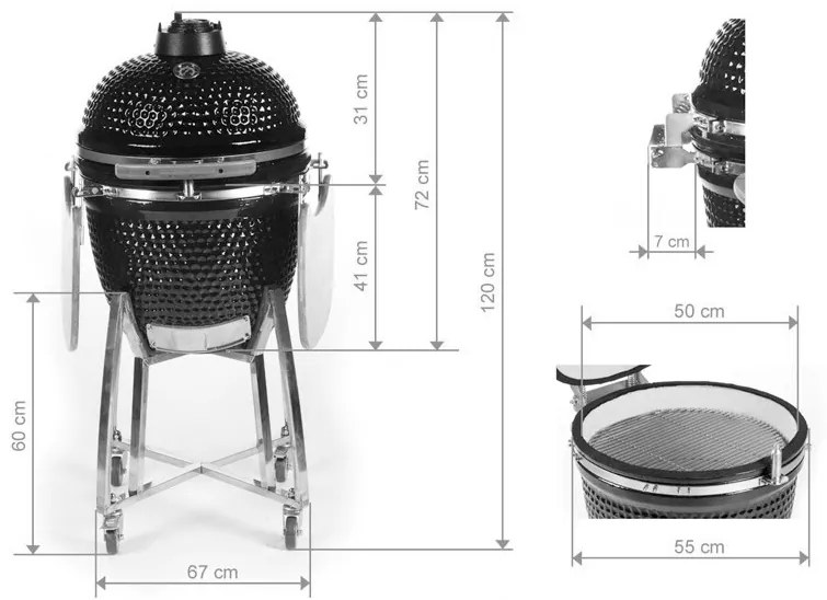 Kamado Keramický gril KLASIK SET 50cm Čierny Glassy