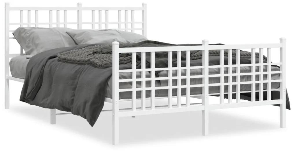 Kovový rám postele s čelom a podnožkou biely 140x190 cm 376391