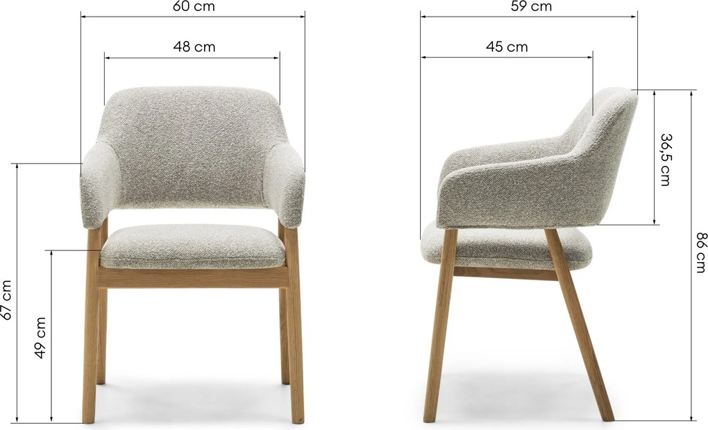 Čalouněné jídelní křeslo Sanremo bouclé světle šedé/dub přírodní