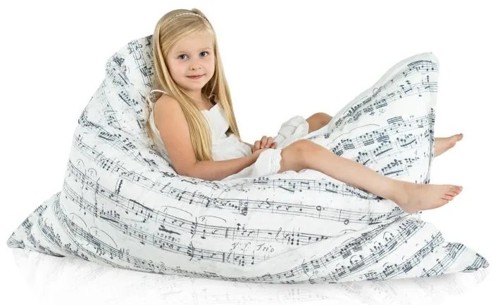 Hudobný vankúš XL/XXL – biely s motívom nôt Veľkosť: XXL