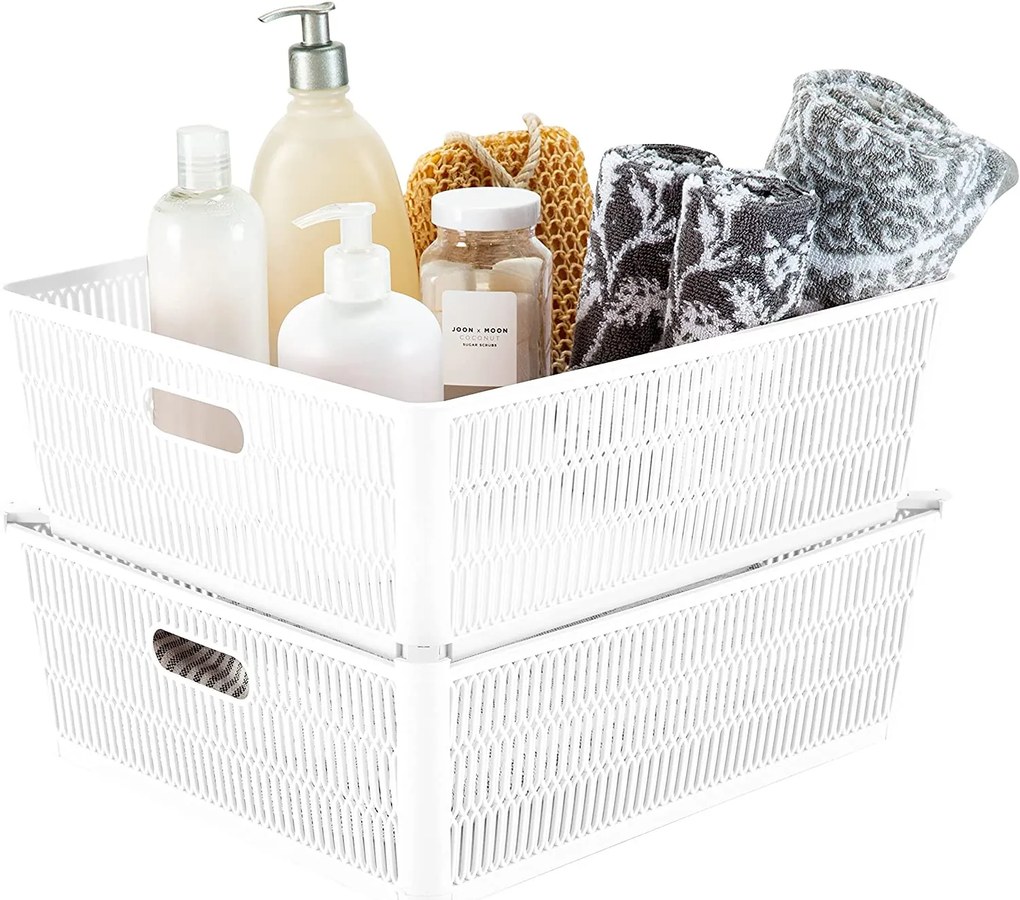 Orion XL - Univerzálny košík NESTA, výsuvné klapky na stohovanie, biely, 38 x 33 x 13 cm