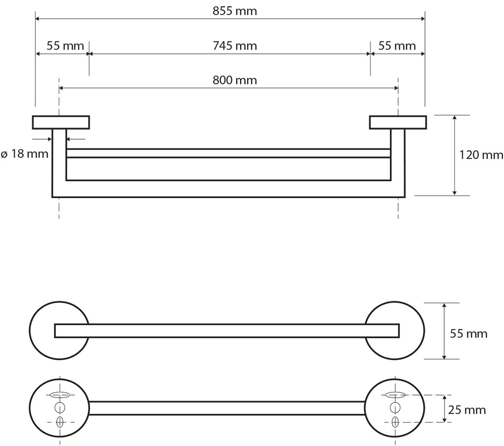 Sapho Sapho, X-ROUND E dvojitý držiak uterákov 800x120mm, chróm, XR425