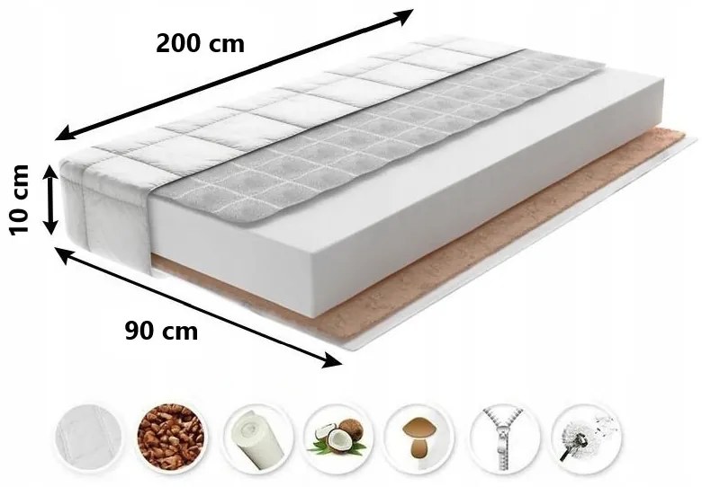 Detský matrac MAX RELAX COMFORT 200x90x10 cm - kokos/pena/pohánka