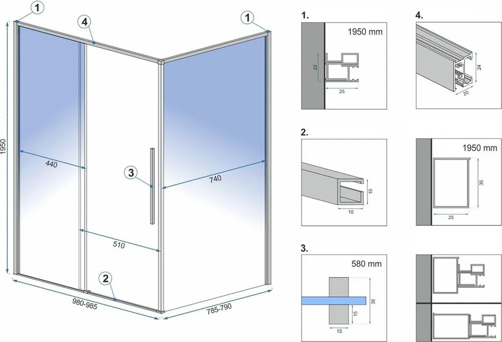 Sprchový kút REA SOLAR 80/zástena x 100/dvere cm, čierny matný/transparent - bez vaničky