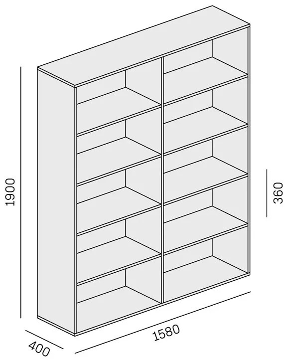 PLAN Vysoký kancelársky policový regál LAYERS, 1582 x 400 x 1905, dub prírodný