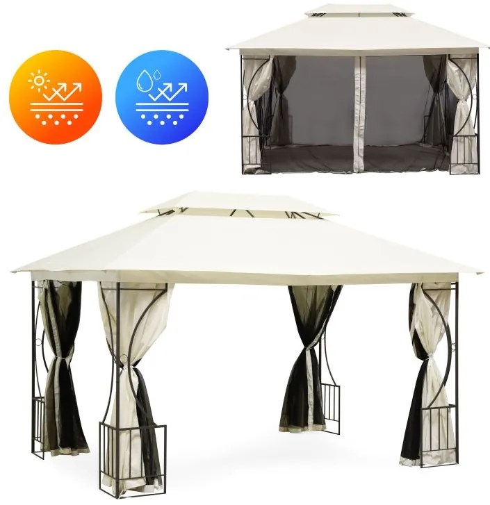 Luxusný záhradný pavilón 4x3x2,8 m - béžový - moskytiéra + plné steny